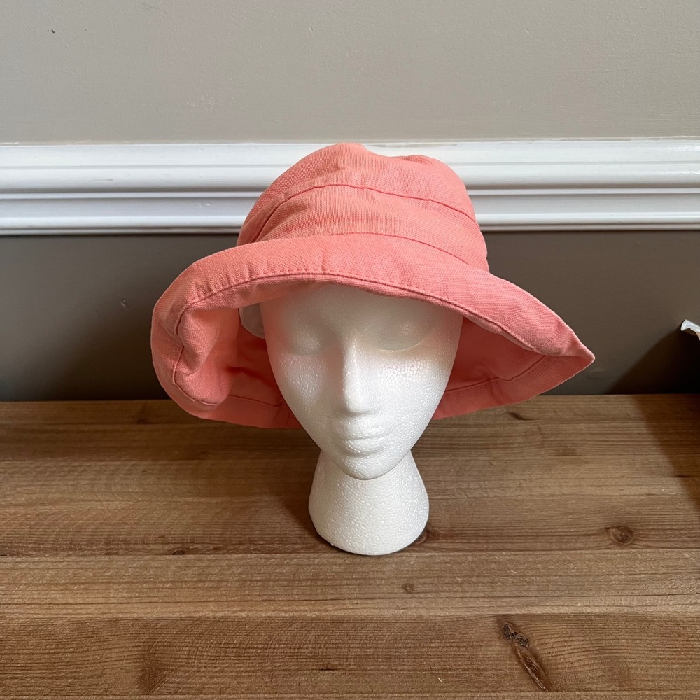 Scala Collezione Coral Pink Linen Blend Wide Brim Sun Bucket Hat Adjustable